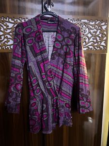 Stylish Purple &amp; Pink Abstract Print Tunic Top