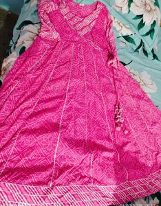 Pink Bandhani Print Anarkali Dress