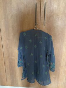 chicken Embroidered Blue Kurta