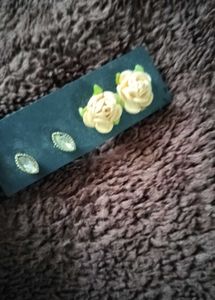 Rose fabric/kundan stone earrings and a multicolor