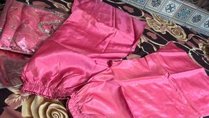 Beautiful Pink Palazzo Pants with Lace Trim