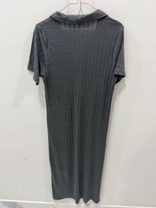 Chic Gray Ribbed Knit Bodycon Maxi Dress