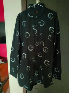 Black Button-Up Shirt with White Print