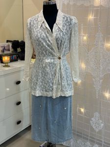 Lace Cardigan &amp; Denim Dress