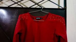 Elegant Red Beaded Shoulder Dress