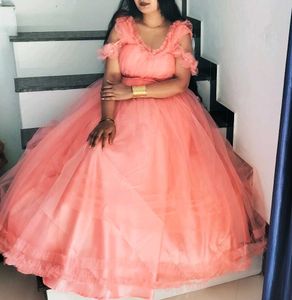 Elegant Peach Tulle Gown