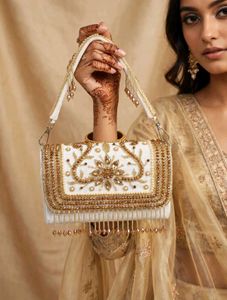 Exquisite Pearl &amp; Gold Embellished Clutch