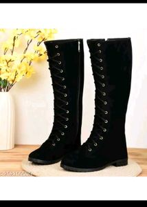Black Lace-Up Knee-High Boots