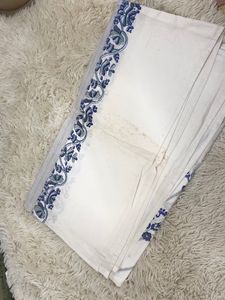 Vintage Blue Floral Embroidered Bedsheet