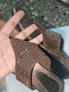 Sparkly Brown Wedge Sandals