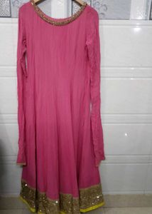 Pink anarkali with yellow contrast!!!