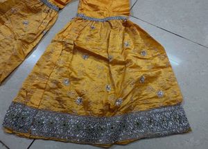Golden yellow designer embroidered sharara