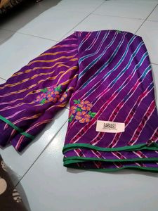 Purple Lehariya Saree With Unstitched Blouse