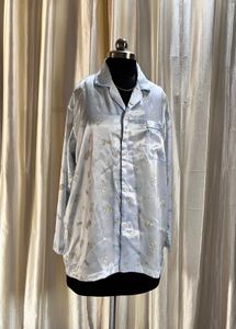 Korean blue printed satin top