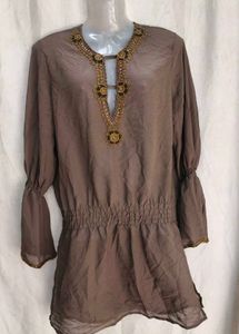 I. Embellished Sheer Tunic Top