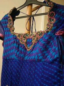 Elegant Blue Lehariya Anarkali wedding wear