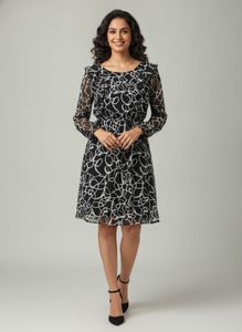 Chic Black & White Swirl Print Dress
