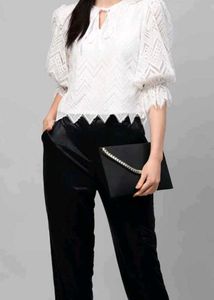 White Lace V-Neck Tunic Top
