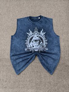 Acid wash Graphic Print Sleeveless Tee