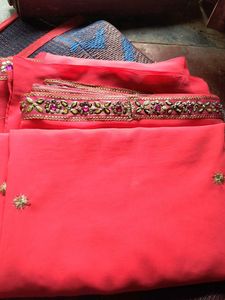 Beautiful Coral Embroidered Saree