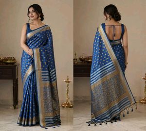 Royal Blue Silk Saree with Gold Motifs