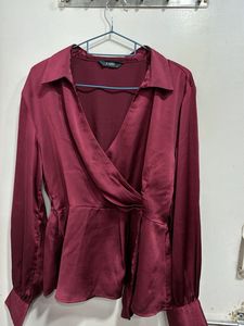 Elegant Satin Wrap Blouse