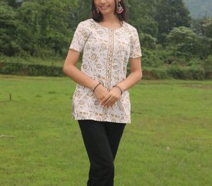 White And Gold Short Kurti
