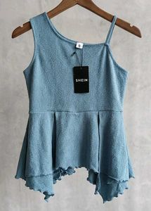 Blue Asymmetrical Ruffled Peplum Top