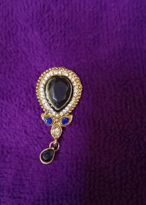 Brand New Beautiful Navy Blue With Gold Plated Stone Studded Saree Pin