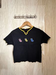 Black Butterfly Applique Crop Top