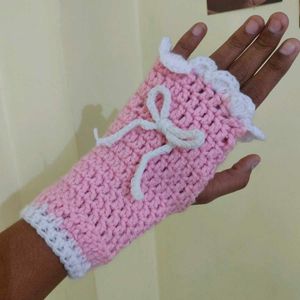 Cute Pink Crochet Fingerless Gloves