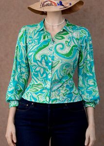 Vibrant Paisley Print Button-Up Blouse