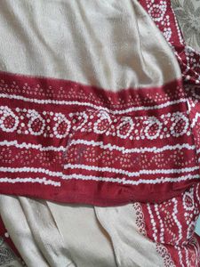 Elegant Cream &amp; Maroon Saree