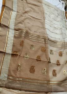 Gold Zari Embroidered Tussar Silk Saree