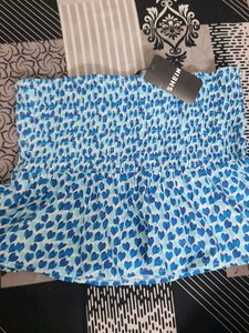 Blue Heart Print Smocked Tube Top