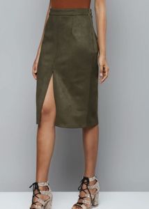 High waist suede slit skirt