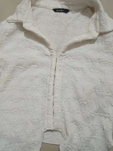 Zudio White Textured Collared Top