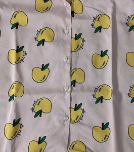 Cute Pink Apple Print Button-Up Shirt