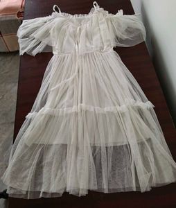 Sheer Ruffle Off-Shoulder Dress