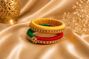 2 pieces Silk Thread Bangles with Embellishments