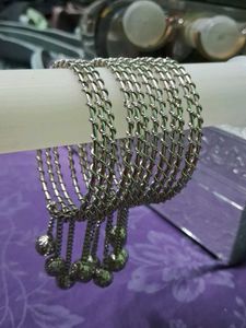 Silver Tone Bangle Set with Charms