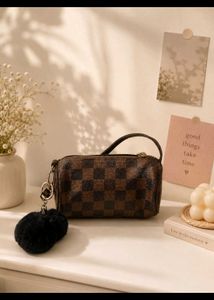 Chic Brown Checkered Crossbody Bag