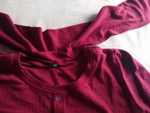Chic Maroon Button-Up Top with Scarf