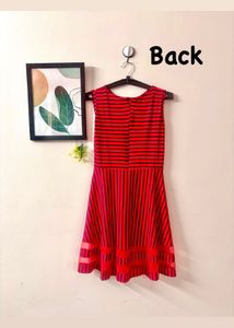 Cute Red Striped Stretchable Fit &amp; Flare Dress