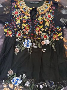 Embroidered Black Sheer Tunic
