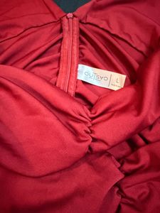 OUTCAST Stunning Red Ruched Bodycon Dress