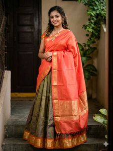 1-TimeUsed GreyLehngaWthOrangeBorder+Blouse+Dupat