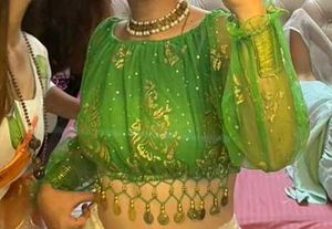 Green Sequin Crop Top with Coin Trim