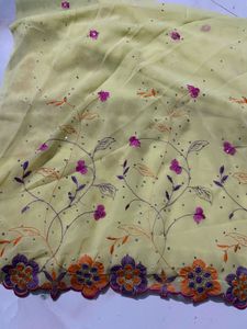 Exquisite Yellow Saree with Floral Embroidery