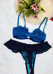 Blue Lace Bra &amp; Thong Set